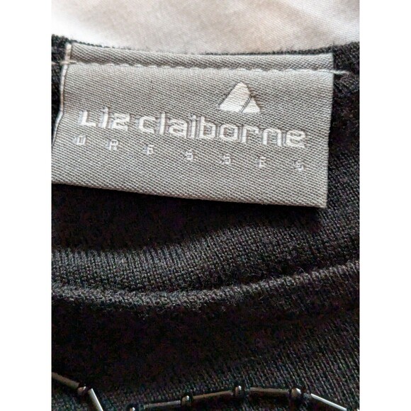 Vtg Liz Claiborne Wool Dress Women's L 90s A-line Black Beaded Chic Swing Y2K - Picture 3 of 16